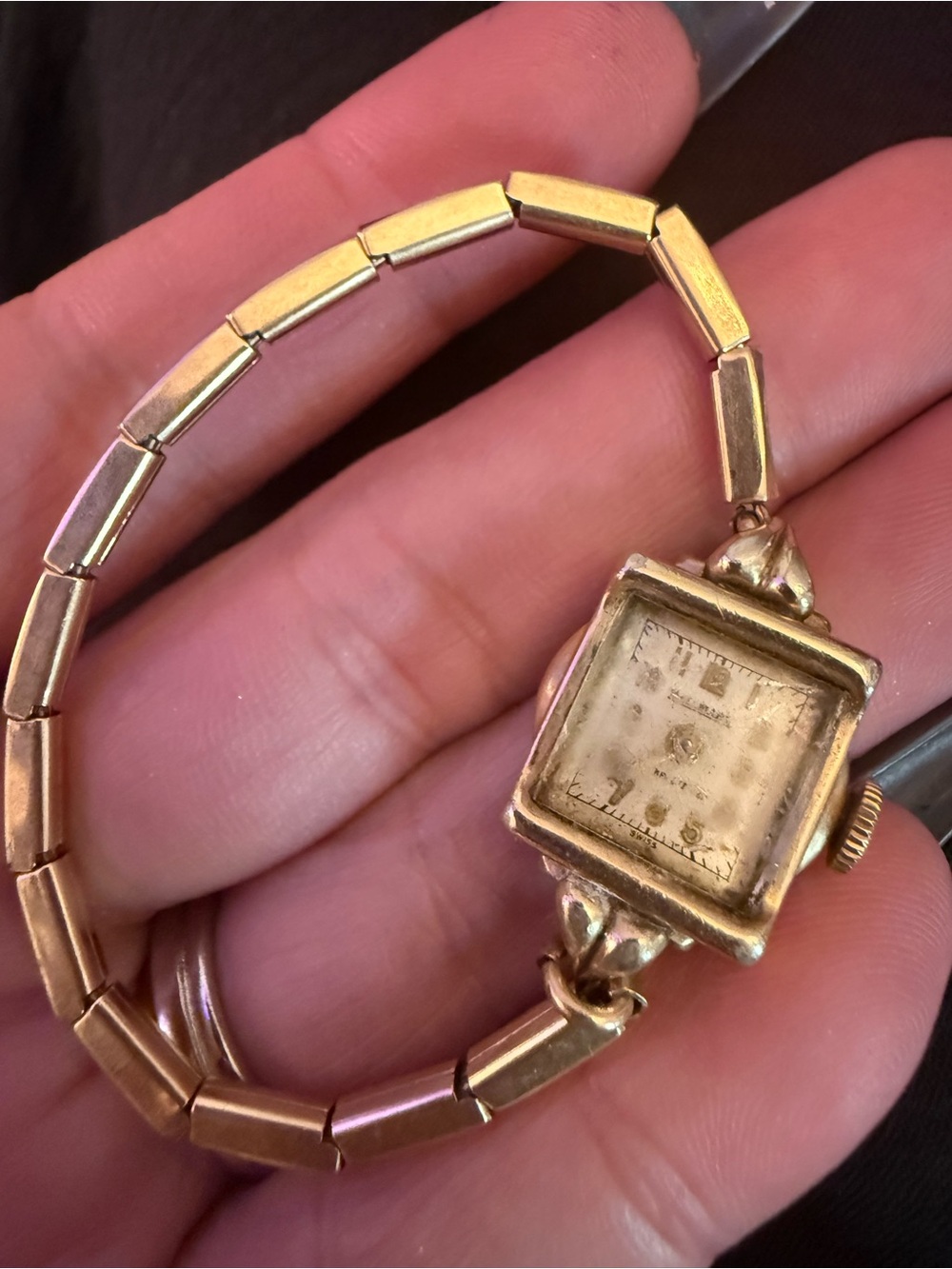 Vintage 1940s Hallmark Swiss 14K Gold-Filled Mechanical Bracelet Watch